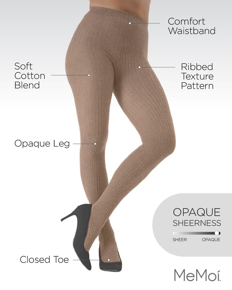 MeMoi Quality Fuzzy Winter Sweater Rib Tights, Size M/L, color Lt Taupe Heather - Image 3